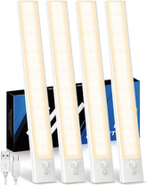 Set of four LED strip lights with motion sensor on a white background