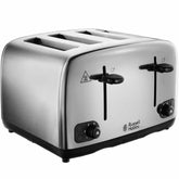 Silver toaster with black controls on a white background