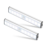 10 LED Magnetic Motion Sensor Wardrobe Closet Lights,Auto On/Off Under Cupboard Cabinet Lighting,Rechargeable Battery Powered Sensing Night Light,Stick-on Anywhere (Silver Aluminium,2 Pack)