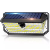 Solar-powered outdoor light with LED panel on a white background