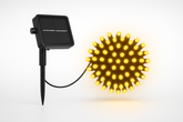 Solar-powered outdoor light with a spherical LED lamp on a white background