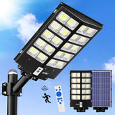 Solar street light system with remote control against a blue sky background