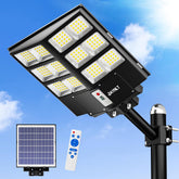 Solar street light with remote control against a blue sky