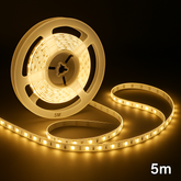 Spool of LED strip light with a 5-meter length on a black background