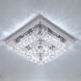 Square crystal ceiling light fixture on a white ceiling
