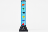 Tall cylindrical light with colorful fish illustrations on a white background