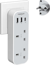 Tessan wall-mounted power strip with multiple outlets and USB ports on a white background