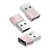Three Pink metallic USB adapters on a white background