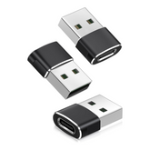 Three USB adapters with black and silver design on a white background