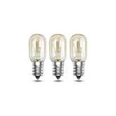 Three clear light bulbs with silver bases on a white background