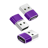 Three purple USB adapters on a white background
