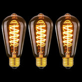 Three vintage-style light bulbs with spiral filaments on a black background