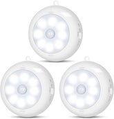Three white motion sensor lights on a white background