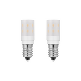 Two LED light bulbs with silver bases on a white background