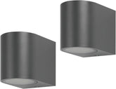 Two gray cylindrical wall lights on a white background