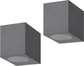 Two square gray ceiling lights on a white background