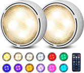 Two underwater light fixtures with color-changing options and a remote control.