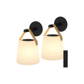 Two wall-mounted lamps with a remote control on a white background