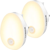 Two white Lyride 2 night lights with a soft glow on a white background