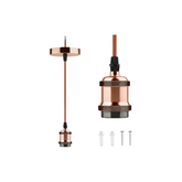 Copper pendant light fixture with screws on a white background