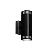 Black outdoor wall light fixture on a white background