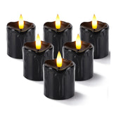 Black Melted Flameless LED Candles Set of 6, Battery Operated Fake Candles with 6H Timer, 400+ Hour Runtime for Halloween & Lantern Décor (2″ × 2″)