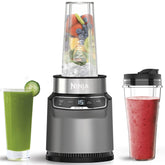 Blender with Auto-iQ Technology – 1000W Personal Smoothie Maker – 2 x 700ml Cups – One Touch Controls – Grey/Silver BN500UK