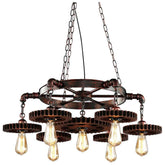 Retro Chandelier Industrial Vintage Pendant Lamp 7 Heads Metal Gear Bedroom Restaurant Hanging Light Height Adjustable Nostalgia Iron Wood Design Decoration Suspension Ceiling Lighting