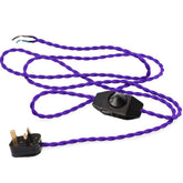 1.8 Meter Length Cord w/Plug Attached and In Line Dimmer Switch, Purple Twisted Wire Cordset, Vintage Re-Wire Kit, Lamp Electrical Cord