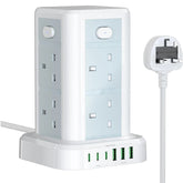 White Tower Extension Lead, 8-Way 3250W with 3 USB-C & 3 USB-A, 4 Switches & 1.8M Cable