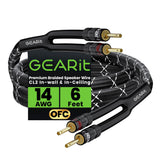 2x2.5mm≤ Speaker Wire with Banana Plugs (1.821 Meters - Black) OFC Oxygen-Free Copper, CL2 In-Wall Speaker Cable, Heavy-Duty Braided - 14 Gauge AWG, 3 Feet