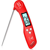 Digital Instant Read Meat Thermometer Red – Ultra Fast, Backlit, Foldable Probe