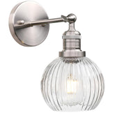 Modern Indoor Vintage Wall Light Sconce with Clear Striped Glass Globe for Farmhouse Living Room Bedroom Bathroom