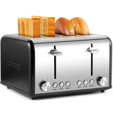 4 Slice Stainless Steel Toaster | Extra-Wide Slots, 6 Browning Levels, Defrost, Reheat & Cancel Functions, Removable Crumb Tray