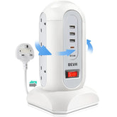 Tower Extension Lead with Surge Protection, 9 AC Outlets & 4 USB Ports, 1.65M Retractable Cable, Multi Plug Power Strip Tower
