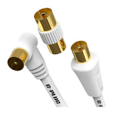 0.5m TV Aerial Cable with Right Angled Plug + Adapter – Coaxial RF Lead Male to Male – Gold-Plated Connector – Freeview, Freesat, Sky Box, BT, TV Antenna Extension