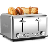 4 Slice Stainless Steel Toaster with Extra-Wide Slots, 6 Browning Settings, Defrost, Reheat & Cancel Functions