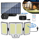 3-Head Solar Motion Sensor Light Outdoor Waterproof LED Flood Lamp