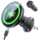 YOSH 15W MagSafe Car Mount Charger with 60W Car Adapter – Black