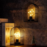 Set of 2 Battery Operated Table Lamp 18cm H Vintage Wall Sconce Metal Cage Hanging Cordless Wall Mount Lamp with 6-Hours Timer for Home Room Wall Wedding Indoor Outdoor