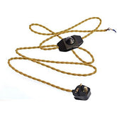 1.8 Meter Length Cord w/Plug Attached and In Line Dimmer Switch,Gold Twisted Wire Cordset, Vintage Re-Wire Kit, Lamp Electrical Cord