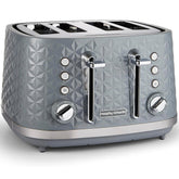 4 Slice Toaster – High Gloss Geometric Design, Defrost & Reheat, Wide Slots, Removable Crumb Tray – Grey