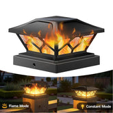 Solar Deck Post Cap Lights Black Flickering Flame LED Fence Lamps Outdoor