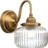 Vintage Gooseneck Wall Light Sconce with Clear Striped Glass Globe Shade Hardwired Bedside Wall Mounted Lamp Fixture