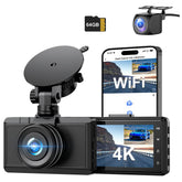 CHORTAU 4K+1080P Dual Dash Cam Front and Rear with WiFi, 3-Inch Screen Car Camera with 64GB SD Card, Type-C Port, Night Vision, Parking Monitor, WDR, Loop Recording