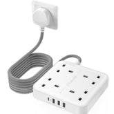 3M Extension Lead with USB C Port (3250W 13A), 4 Way Outlets Power Strip with 1 USB-C and 3 USB Slots, Multi Power Plug Extension with 3M Braided Extension Cord for Home Office- White