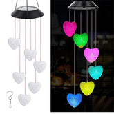 Solar Powered Heart LED Colour Changing Wind Chimes Outdoor Garden Decor