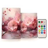 Pink Flower Marble Flameless LED Candles Set of 2, Battery Operated Decorative Candles with Remote & Timer
