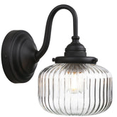 Vintage Gooseneck Wall Light Sconce with Clear Striped Glass Globe Shade Hardwired Bedside Wall Mounted Lamp Fixture