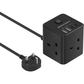 Cube Extension Lead with USB C, 3 Way Plug Tower 4 USB Ports 2M 3250W